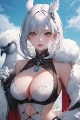 a girl with a bird is standing in the sky