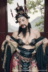a man in a hat and beard and a corset . 