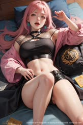 a person with long hair is laying on the ground 