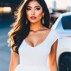 a beautiful young lady wearing a white dress . 