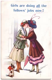 An early 1900's political cartoon addressing the fears of women gaining access to the same privileges, opportunities and freedoms as men