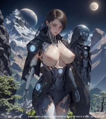 a woman with a body suit and helmet on standing next to a man . 