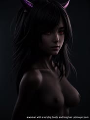 a woman with a very big boobs and long hair 