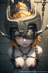 a woman wearing a helmet and chains 