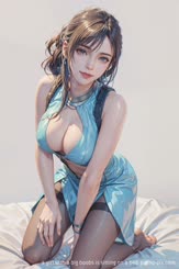 a girl with a big boobs is sitting on a bed 