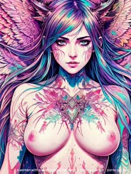 a woman with a heart shaped necklace is holding a tattoo . 