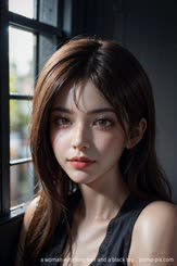 a woman with long hair and a black top . 