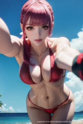 a woman in a bikini taking a selfie 