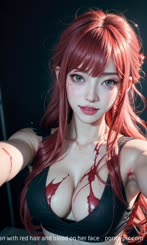a beautiful woman with red hair and blood on her face . 