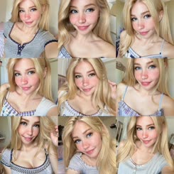 a bunch of girls with long blonde hair and wearing necklaces 