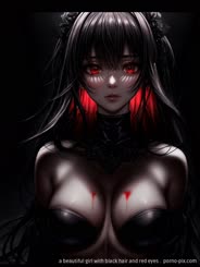 a beautiful girl with black hair and red eyes . 