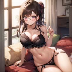 a woman in a black bra and a bra with glasses . 