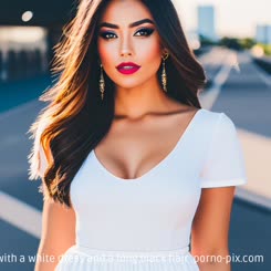 a woman with a white dress and a long black hair 
