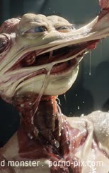 a close up of a food monster . 