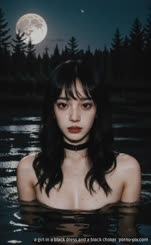 a girl in a black dress and a black choker 