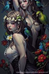 a painting of a woman and a bird 