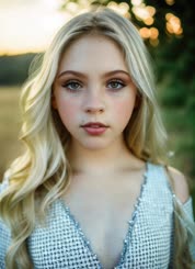a girl with blonde hair wearing a silver top