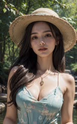 a woman with a hat and a dress 