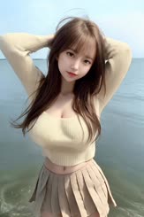 a woman in a white sweater poses in the water