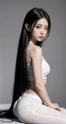 Long haired beauty in white lingerie posing for a naughty photo shoot