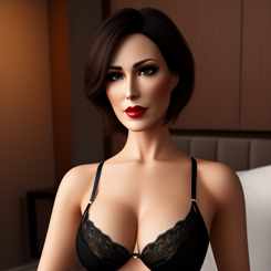 nervous short hair milf  wearing lingerie  Hyperrealistic 