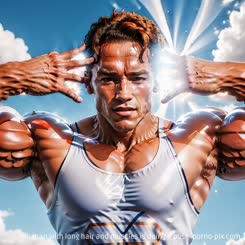 a man with long hair and muscles is doing a pose 