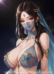 a beautiful woman wearing a blue dress with a veil . 
