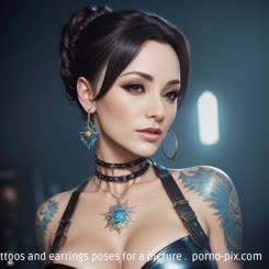 a woman with tattoos and earrings poses for a picture . 