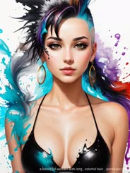 a beautiful woman with long , colorful hair . 