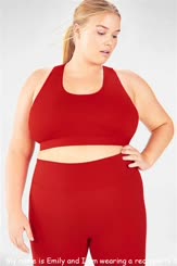 My name is Emily and I'm wearing a red pants: a red workout top and a red sports bra see photo