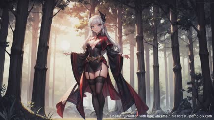 a beautiful woman with long white hair in a forest . 