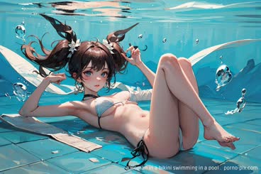 a woman in a bikini swimming in a pool . 