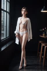 a woman in a white bra and underwear stands in front of a window . 