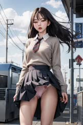 a woman wearing a skirt and a tie 