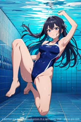 a woman in a blue swimsuit poses in a swimming pool . 