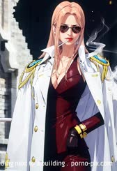 a woman with a cigarette standing next to a building . 