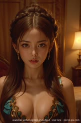 a woman with long hair and a face   less face . 