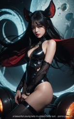 a beautiful young lady in a black body suit . 