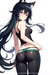 A cute anime girl with a cat tail and ears in a catgirl outfit with her backside towards the viewer.