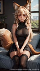 a woman with long hair sitting on a bed . 