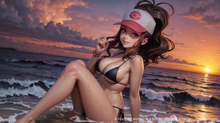 a beautiful woman in a black bikini with a hat on . 