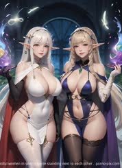 two beautiful women in sexy lingerie standing next to each other . 