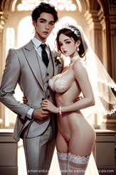 a man and a woman pose for a picture . 