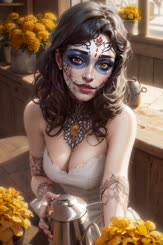 a woman with makeup and long black hair 