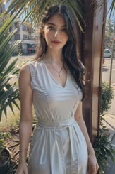 a woman wearing a dress with a belt 