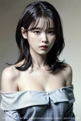 a beautiful woman with a large breast wearing a dress . 