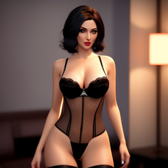 longing short hair milf  wearing lingerie  unreal engine  highly detailed 