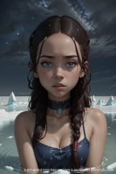 a girl with a long hair wearing a necklace . 