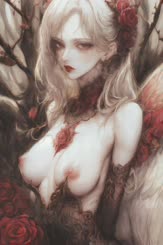 a painting of a woman with a rose tattoo