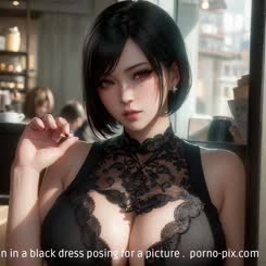 a beautiful woman in a black dress posing for a picture . 